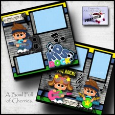 KIDS ROCK  2 premade scrapbook pages paper music boy girl family CHERRY 0200