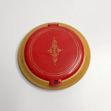 Vintage Compact Wood And Plastic Mirrored Powder Box Red