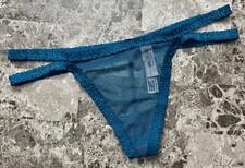 NWT VICTORIA'S SECRET BLUE POLKA DOT MESH RUFFLE STRAPPY V STRING THONG PANTIES