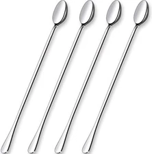 GLAMFIELDS 12-Inch Long Handle Mixing Spoons, Iced Teaspoons, 12 inch, Silver 