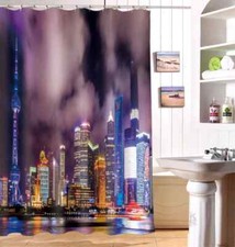 Brightly City Under Fog 3D Shower Curtain Polyester Bathroom Decor Waterproof