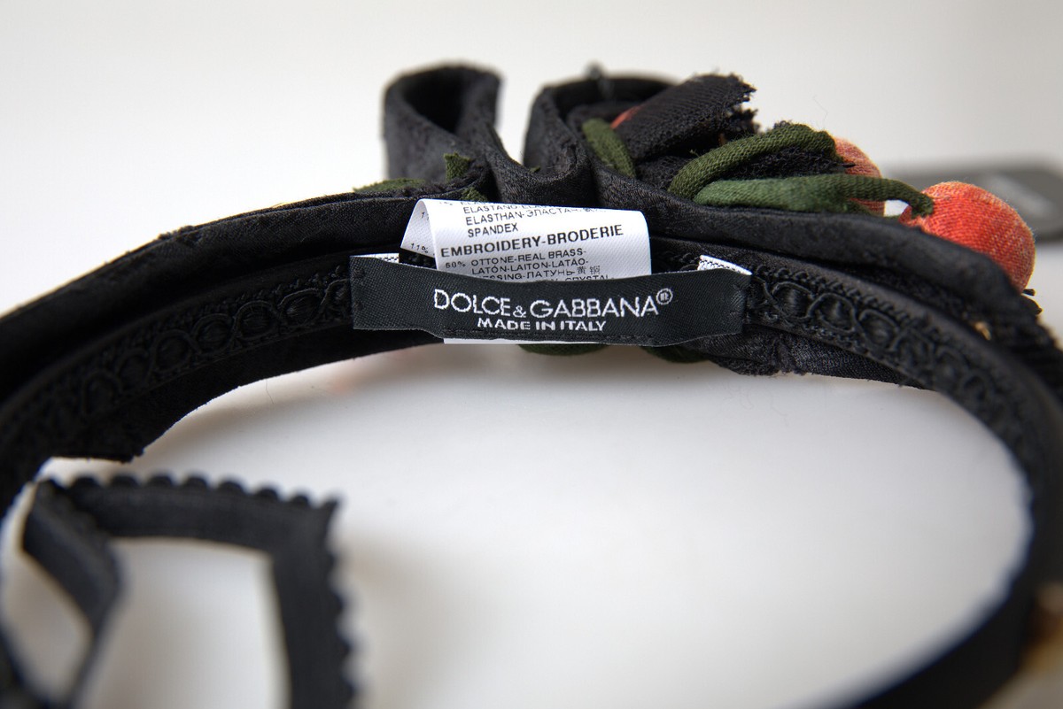 Black Silk Brocade Crystal Bow Fruit Headband for sale