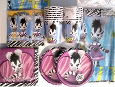 ZOU Zebra Party Girl  - Birthday Party Supplies Set Pack Kit 16  w/ Invitations