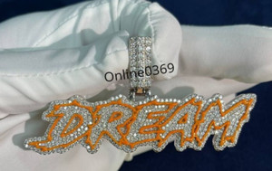Authentic White Gold Plated Silver Real Moissanite Men's Enamel "DREAM" Custom Pendant