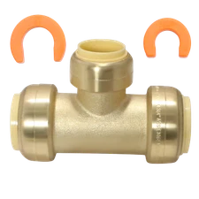 2 Pack XFITTING Push Fit 1" x 1" x 3/4" Push Fit Reducing Tee w/ 2 Clips, Brass