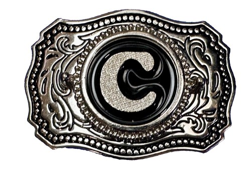 Silver Tone Belt Buckle with Rhinestone Letter C Initial 