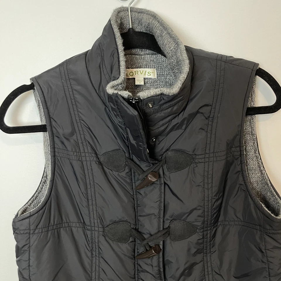Chaleco Orvis para mujer pequeño de nailon acolchado exterior palanca cuerno botones forrado negro OA Foto 2 de 4