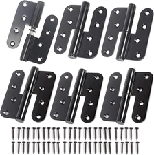 6-Pack Black Heavy Duty Lift off Hinge, 4" X 3.5 Inch H-Shaped Door Hinges, Deta