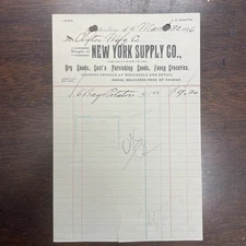 1896 Billhead New York Supply Co To Clifton Mfg Spartanburg South Carolina