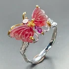 Butterfly Design Natural Tourmaline Ring 925 Sterling Silver Size 7.75 /R467187