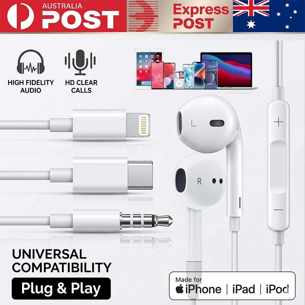 USB C Headphones Type C 3.5mm Earphones Wired Mic For iPhone Samsung Android