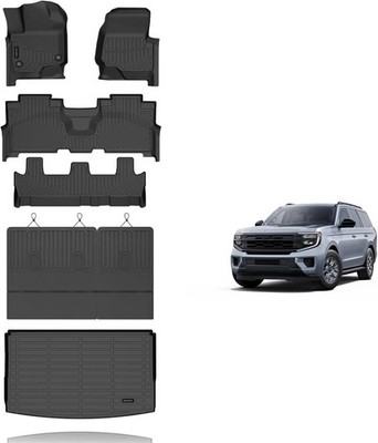 2021-25 Ford Expedition Max Floor Mats & Cargo Liner, 8 Seats, All-Weather Black