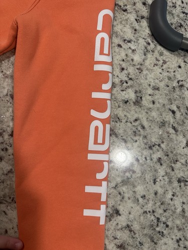 Carhartt Hooded Sweatshirt Women's XS Relaxed Fit Orange Peach Spellout Hoodie - Picture 4 of 5