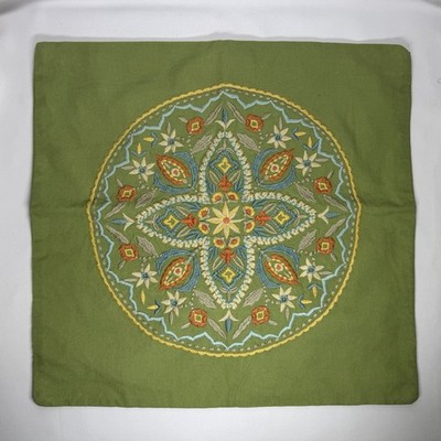 Unbranded Boho Green Cotton Pillow Cover Case Embroidered Floral Mandala 16 x16 