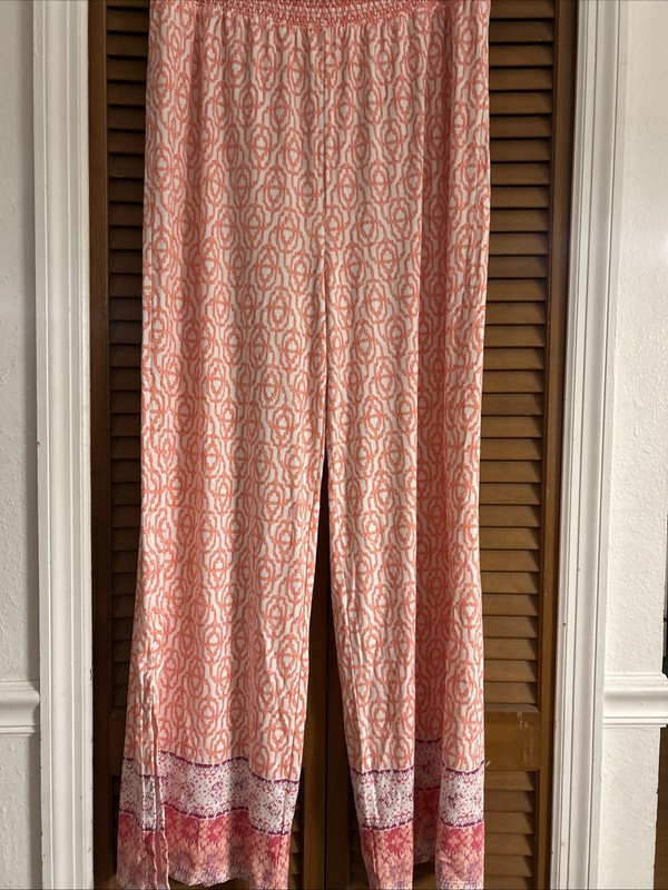 CABANA LIFE  Tulum Coverluxe Orange Smocked Pull On Palazzo Pants Size X Large