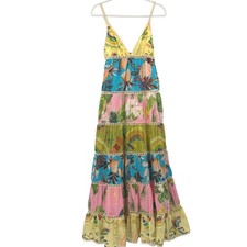 Farm Rio Flowerful Birds Plunge Tropical Maxi Dress Tiered Embroidered Strappy