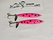 2 - 1 oz Minnow Spoon Lead Fishing Jigging Casting Lure Pink Black spots 