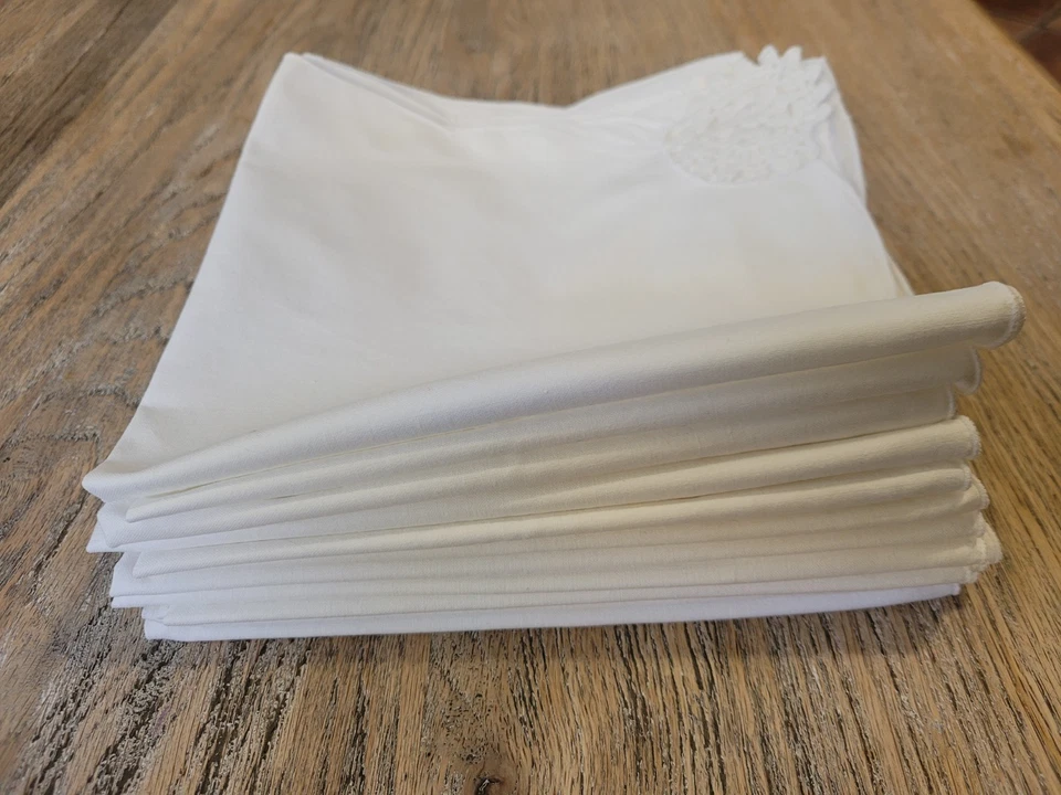 12 SERVIETTES DE TABLE COTON BRODÉ ANCIEN 43 X 40CM idée Cadeau 🎁  - Photo 2/4