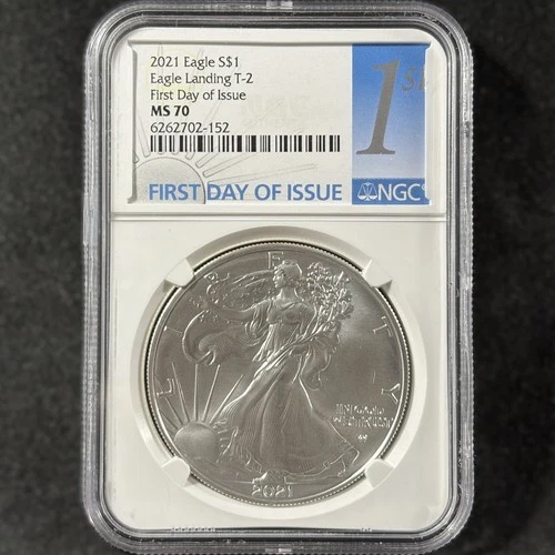 2021 $1 American Silver Eagle Landing T-2 First Day Of Issue FDOI NGC MS 70
