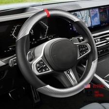 Carbon Fiber Car Steering Wheel Cover, Universal 15 inch Black/Silver
