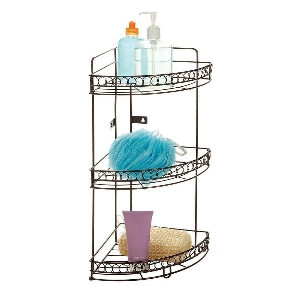 Bath Bliss 3-Tier Corner Shower Caddy Shelf Iron Bronze Rust Resistant Curls