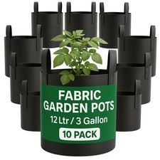 Bronte Heritage 10x Fabric Grow Bags 3, 4, 5.5 Gal Heavy Duty Pots Handles Black
