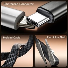 1.5m Braided Type C Chargers Cable Zincs Alloy Stand Supports 240W Power