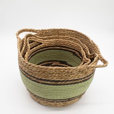 Image of Cotton & Seagrass Large Baskets - Natural Black & Green- Set of 3