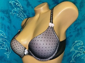 Victoria&rsquo;s Secret Sexy little Things Black Pink Polka Dot Push Up Demi Bra 34A