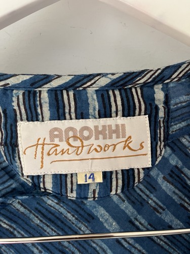 Camicetta Anokhi Handwork’s Vintage Bias Cut leggera cotone indiano blu Uk14 - Foto 2 di 7