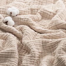 6-Layer Queen Muslin Blanket 100 Cotton Khaki 90x90 Inches Soft Bedspread Cover