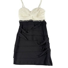 Beaded Tiered Ruffle Cocktail Dress Black Cream Sweetheart 8415-FG1B