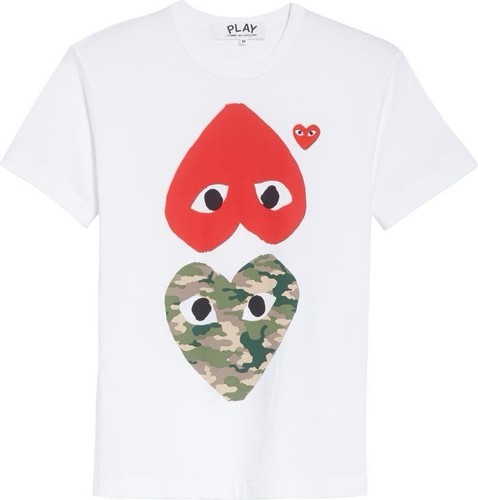 New Comme de Garçons PLAY Camo Double Heart T-Shirt Sz 2XL