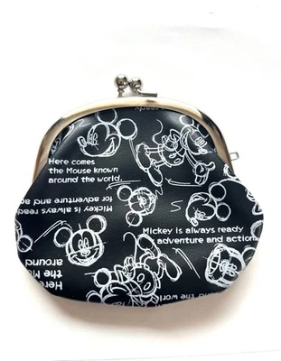 Disney Mickey Mouse Coin Purse Kiss Lock Pouch Black Japan Cute - Image 1 of 4