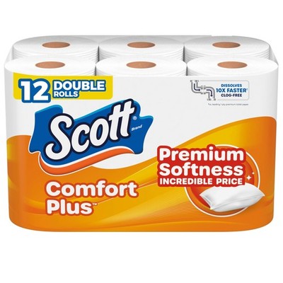 Scott ComfortPlus Toilet Paper, 12 Double 231 sheets (Pack of 12), White 