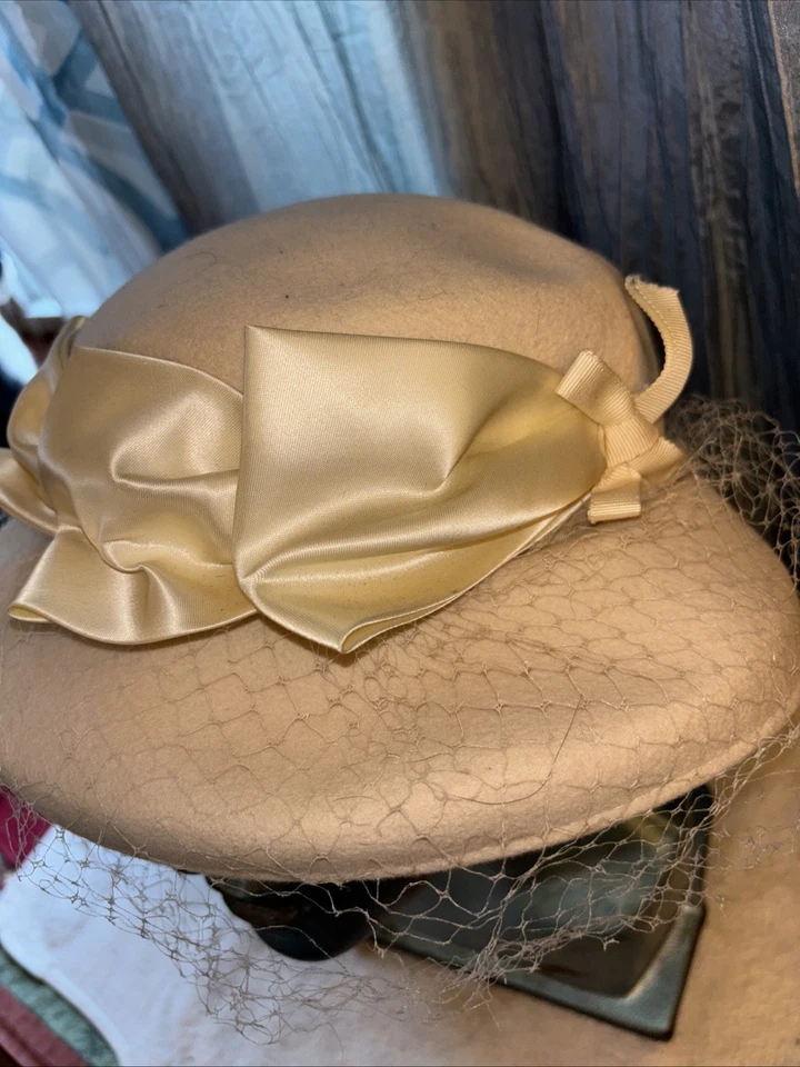 Carol Brent Hat UnionMade Wide Brim White With Ribbons & Netting - Image 2 of 4