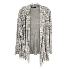 Nic  Zoe Linen Blend Cardigan Womens Size Large Gray White Knit Lightweight