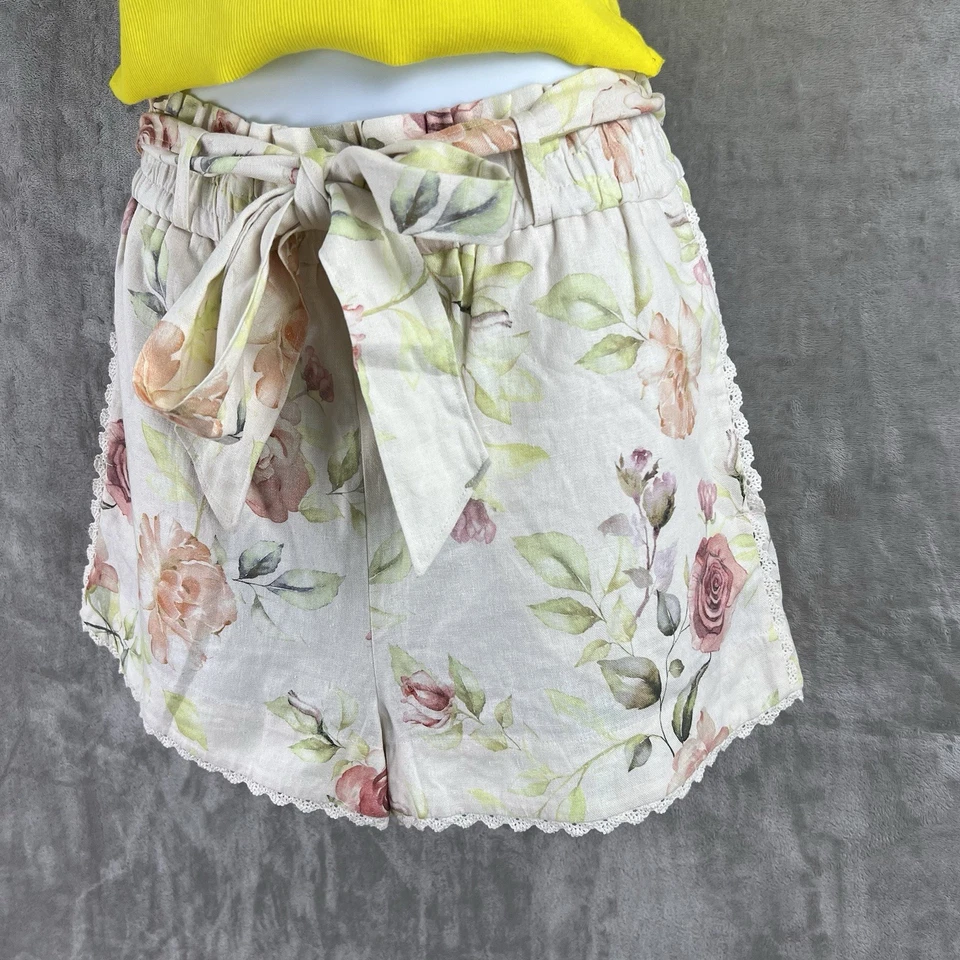 Caroline Constas Floral Linen Crochet Belted Short Women’s Small - Image 4 of 4