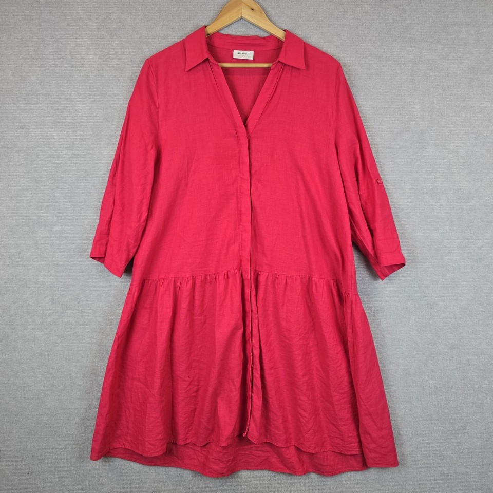 Sussan Dress Womens 12 Watermelon Linen Cotton Button Up Shirt Collared 