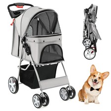 Poussette Pliable pour Chien et Chat à 4 Roues Charge 15KG Panier de Rangement