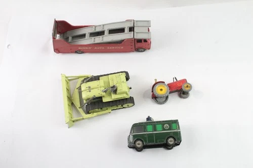 Dinky Toys Vintage Tin Bottom Models Inc Euclid TC-12, TV Roving Eye Car Carrier