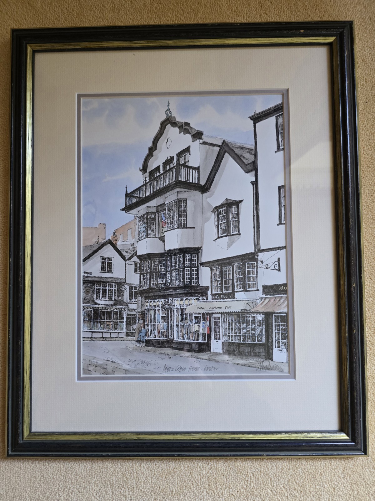 Signed Limited Edition Print Of Exeter-Mols Coffee House Framed