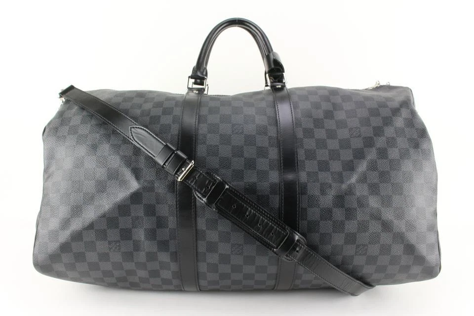 LOUIS VUITTON Keepall 55 Damier Graphite Bandouliere Travel Bag Black