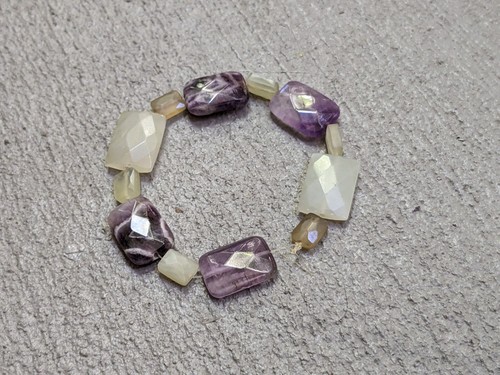 Purple Amethyst Chalcedony Bracelet Beaded Stretchy 7"