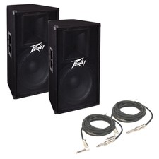 (2) Peavey Pv 115 Pro Audio Dj Passive 15" 2-way 800 Watt Speaker & 1/4" Cables