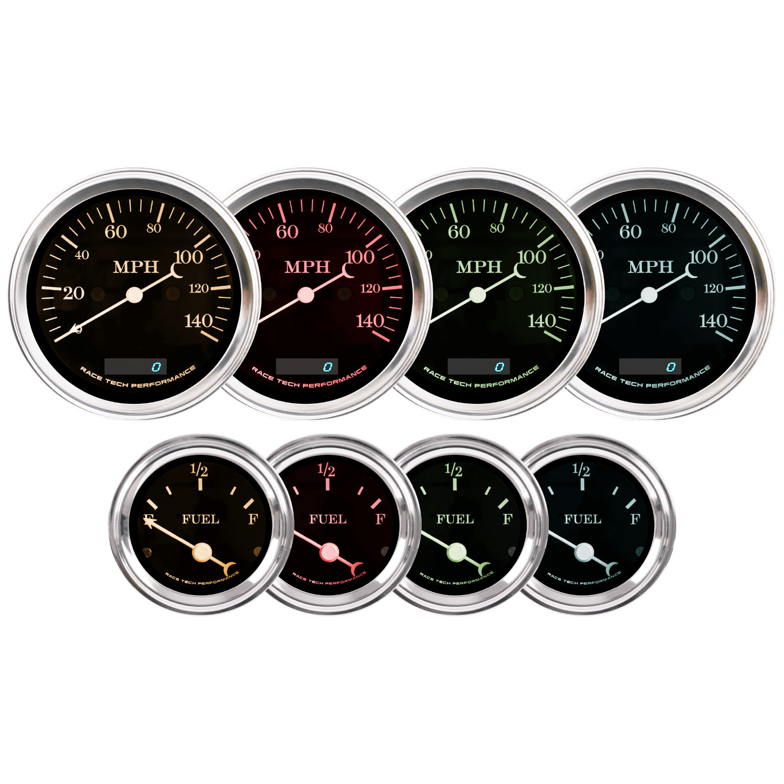 RACETECH Vintage Electrical GPS 6 Gauge Set Black Dial 4 Color 0-90 Ohm Classic