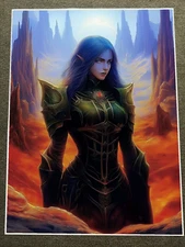 Warrior Woman in Fiery Landscape Poster 18x24in