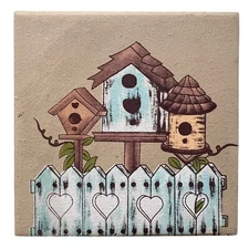 Handmade Ceramic Tile Coaster Trivet Birdhouse Rustic Farmhouse Home Decor 4x4