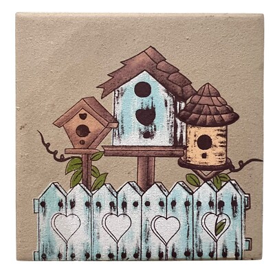 Birdhouse Rustic Farmhouse Ceramic Tile Coaster Trivet Home Wall Art Decor 4x4