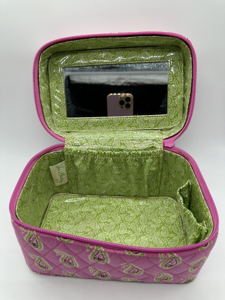 Vera Bradley Paisley Makeup Cosmetic Train Case Zipper Pink Green Red